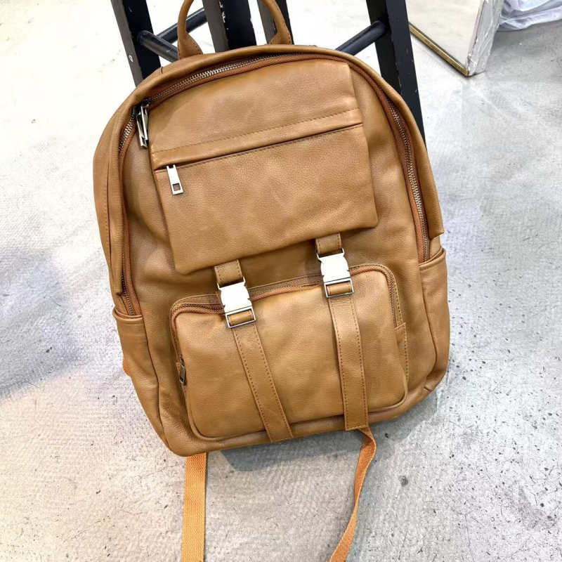 Ruksak od prave kože – prvi sloj teleće kože – unisex, velik kapacitet za putovanja, gradski minimalistički stil s japanskim prizvukom, pogodan za 16-inčni laptop