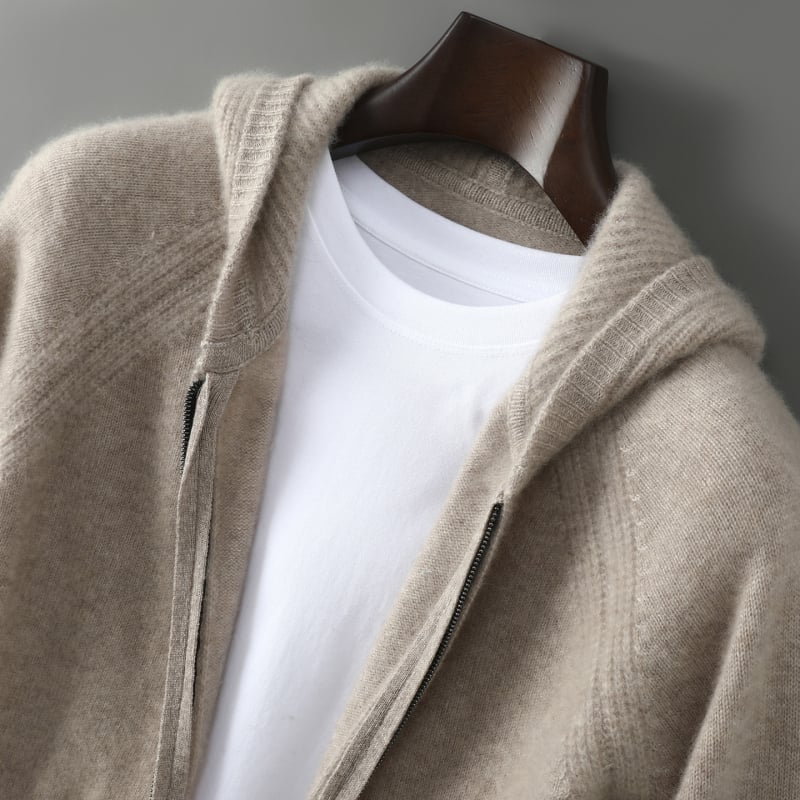Muški kapuljačasti kardigan od 100% vune, slobodan kroj, jacquard pletenina, debela vuna