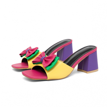 Flip-flop sandale s četvrtastim nosom, mašnica, TPU gornji dio, visina potpetice 6–8 cm