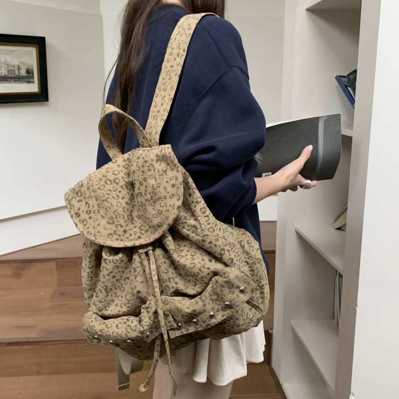 Ranac s leopard printom, kapacitet 20–35 L, kompatibilan s 13-inčnim prijenosnim računalom, najlon materijal, stil za slobodno vrijeme putovanja