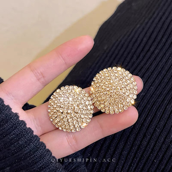 Naušnice - Geometrijski kružni dizajn s rhinestones, 925 srebrni postovi, elektroplatirano završetak