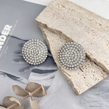 Naušnice - Geometrijski kružni dizajn s rhinestones, 925 srebrni postovi, elektroplatirano završetak