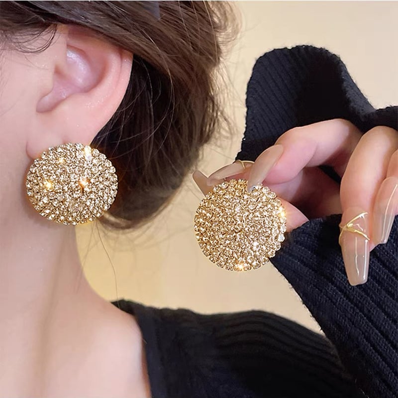 Naušnice - Geometrijski kružni dizajn s rhinestones, 925 srebrni postovi, elektroplatirano završetak