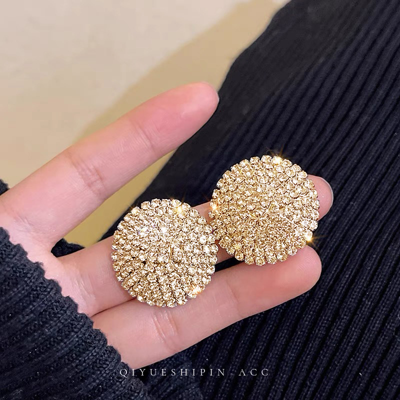 Naušnice - Geometrijski kružni dizajn s rhinestones, 925 srebrni postovi, elektroplatirano završetak