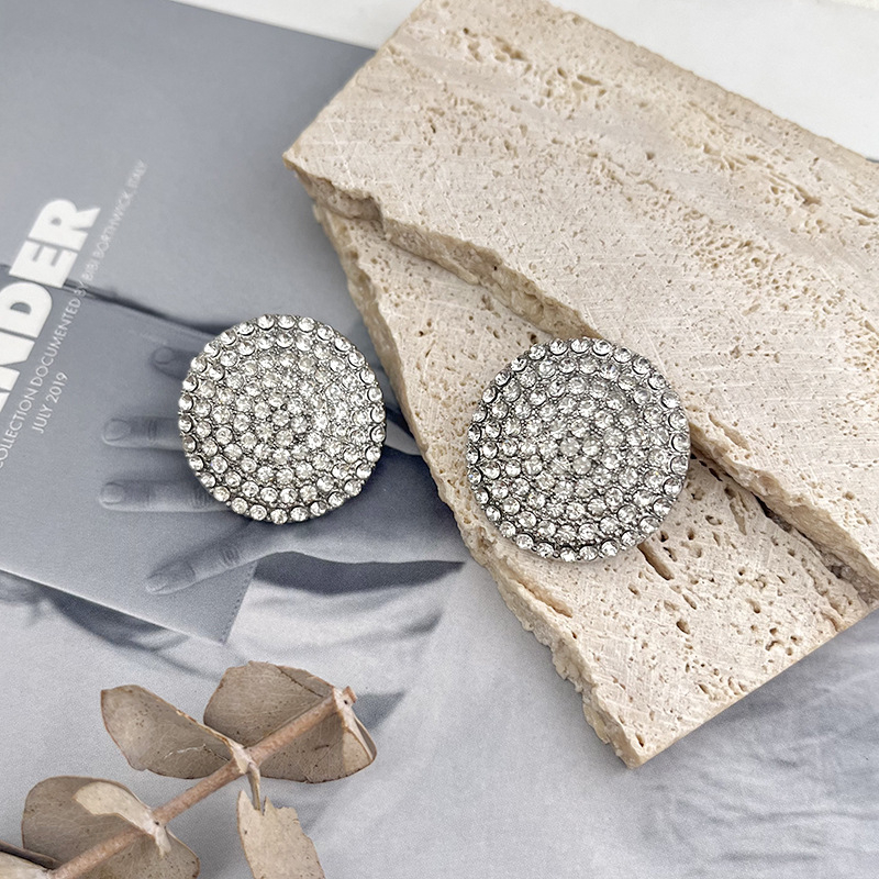 Naušnice - Geometrijski kružni dizajn s rhinestones, 925 srebrni postovi, elektroplatirano završetak