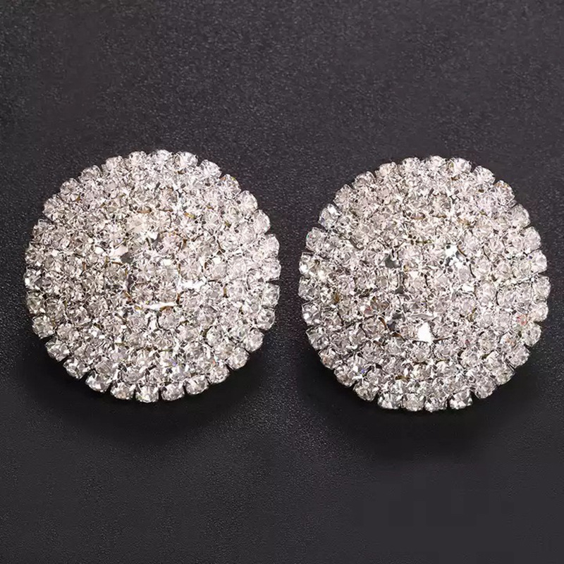 Naušnice - Geometrijski kružni dizajn s rhinestones, 925 srebrni postovi, elektroplatirano završetak