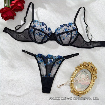 Δαντελένιο σουτιέν με μπανέλες, σετ εσωρούχων, 3/4 κύπελλα, λεπτά διαμορφωμένα κύπελλα, ημιδιαφαινόμενο