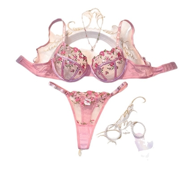 Δαντελένιο σουτιέν με μπανέλες, σετ εσωρούχων, 3/4 κύπελλα, λεπτά διαμορφωμένα κύπελλα, ημιδιαφαινόμενο