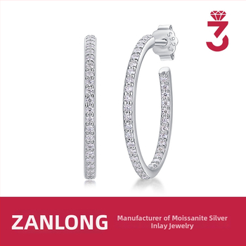 Сребърни обеци с Moissanite, кръгла форма, резка Eight Hearts and Eight Arrows, 75 камъни