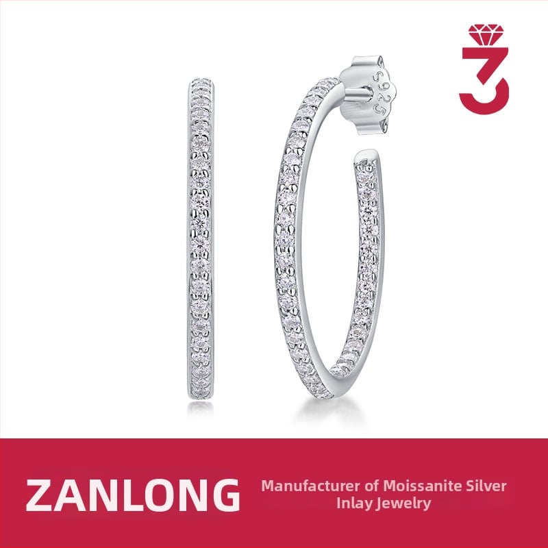 Сребърни обеци с Moissanite, кръгла форма, резка Eight Hearts and Eight Arrows, 75 камъни