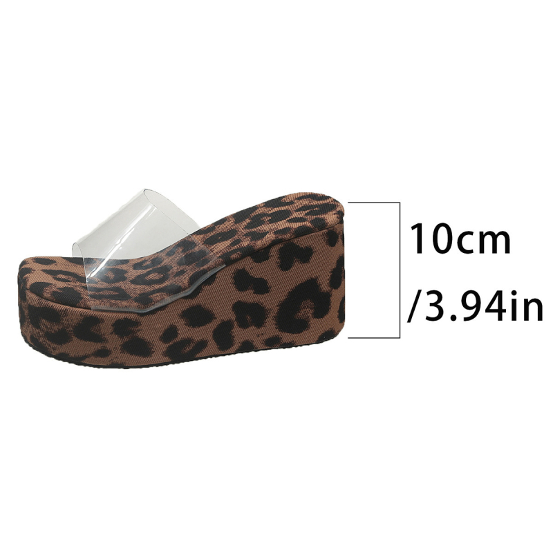 Ženske platforme sandale s leopard uzorkom i prozirnim remenom, gornji PU, unutarnji PU, gumeni potplat