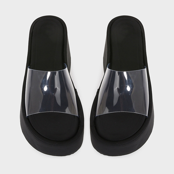 Ženske PVC sandale s širokim remenom i klina, gumena potplata, okrugli vrh - Ljeto 2025