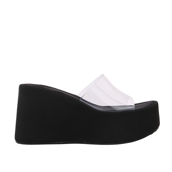 Ženske PVC sandale s širokim remenom i klina, gumena potplata, okrugli vrh - Ljeto 2025