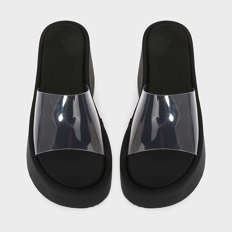 Ženske PVC sandale s širokim remenom i klina, gumena potplata, okrugli vrh - Ljeto 2025