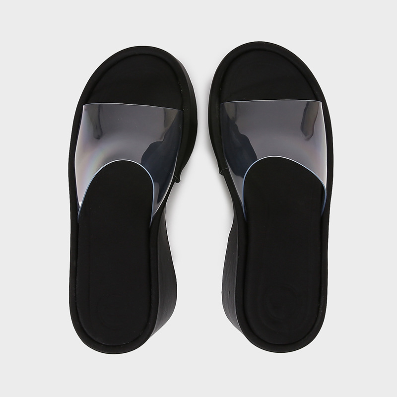 Ženske PVC sandale s širokim remenom i klina, gumena potplata, okrugli vrh - Ljeto 2025