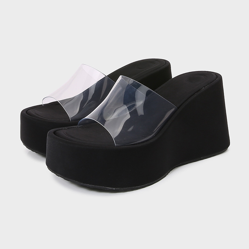 Ženske PVC sandale s širokim remenom i klina, gumena potplata, okrugli vrh - Ljeto 2025