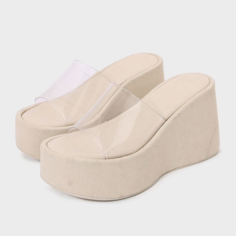 Ženske PVC sandale s širokim remenom i klina, gumena potplata, okrugli vrh - Ljeto 2025