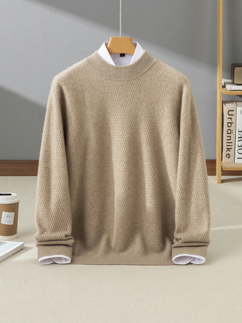 Мъжки кашмирен пуловер, 95% кашмир, дълги ръкави, тясна кройка, дебел плет, едноцветен модел