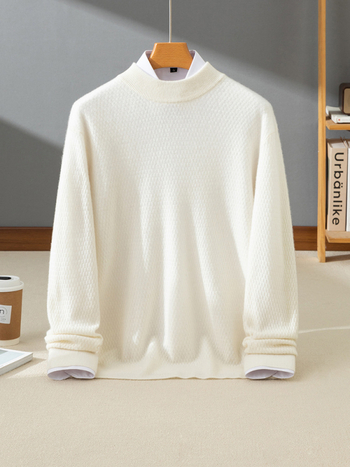 Мъжки кашмирен пуловер, 95% кашмир, дълги ръкави, тясна кройка, дебел плет, едноцветен модел