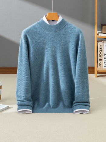 Мъжки кашмирен пуловер, 95% кашмир, дълги ръкави, тясна кройка, дебел плет, едноцветен модел