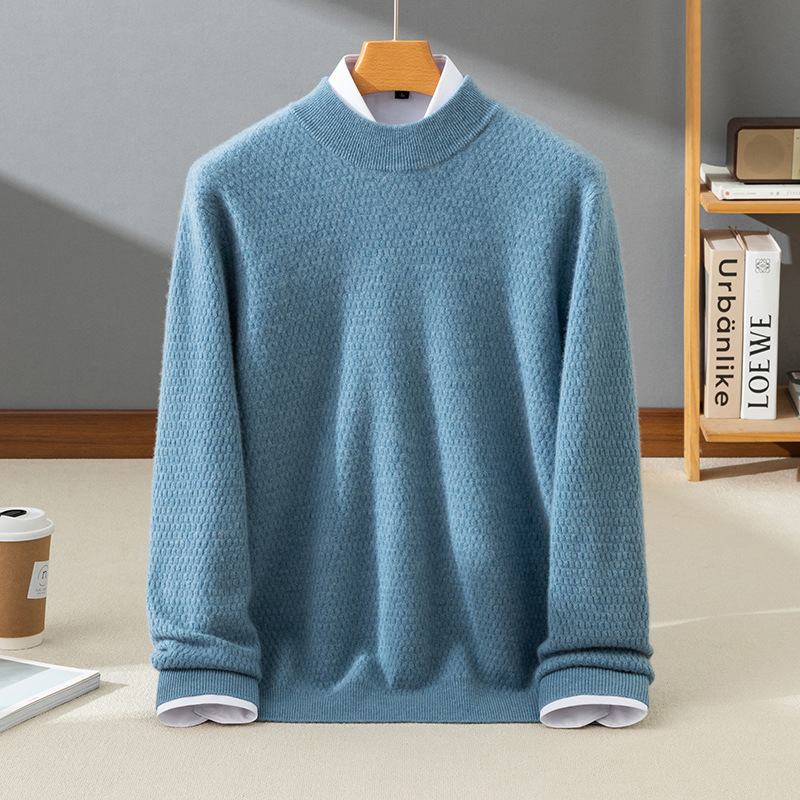 Мъжки кашмирен пуловер, 95% кашмир, дълги ръкави, тясна кройка, дебел плет, едноцветен модел