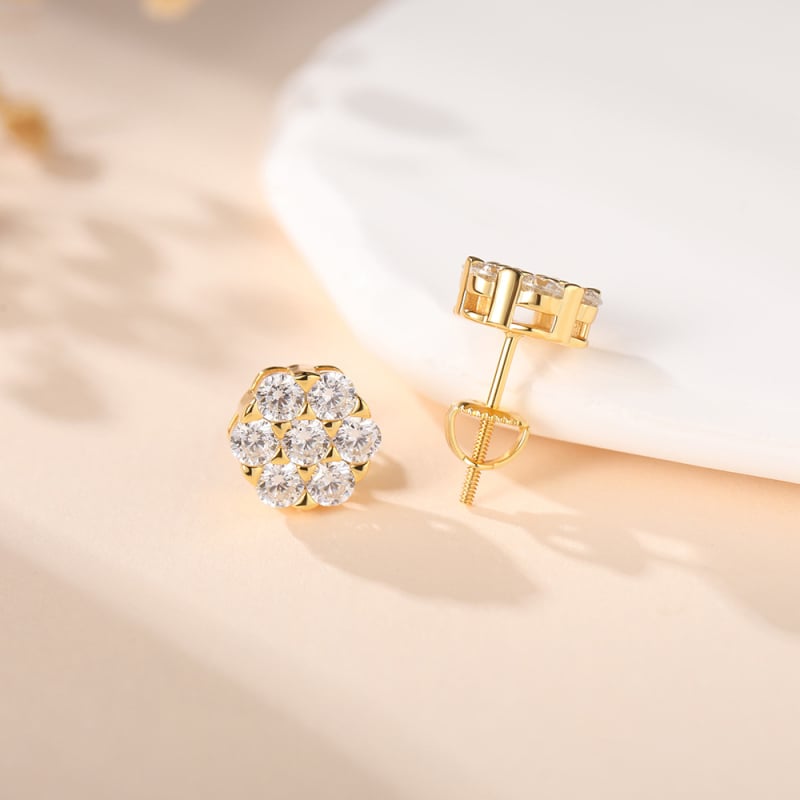 Moissanite naušnice | S925 srebro, 18K zlato premaz, Geometrijski dizajn, za žene
