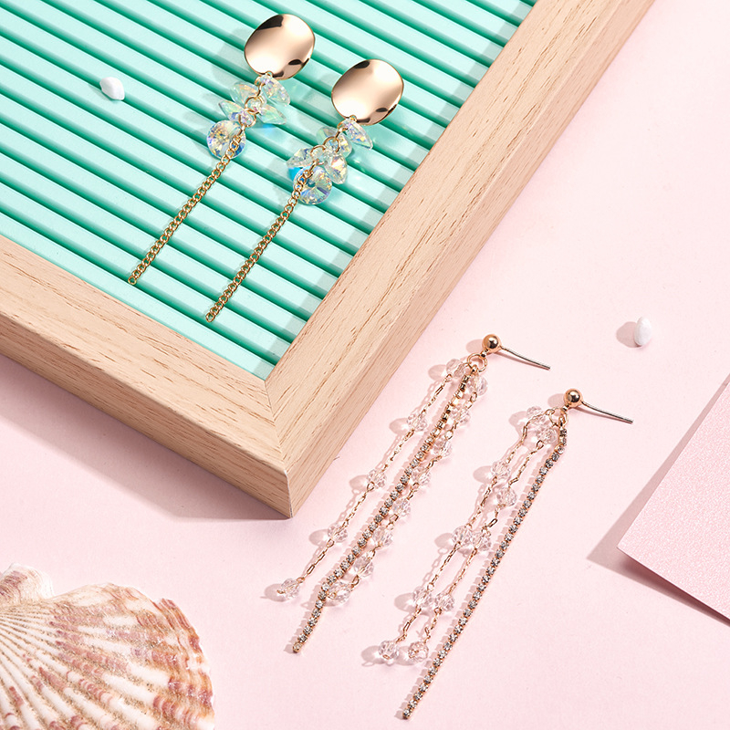 Bakrene naušnice sa cirkonima, kapljica vode, pozlaćene, sa kristalima i perlama, korejski stil INS – Flower Bud jewelry