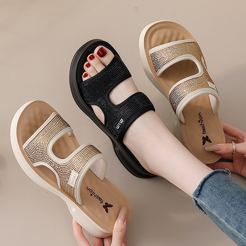 IVG Ženske sandale s jednim remenom, klinasti potpetica, PU gornji dio, gumena podplata, visina 3–5 cm, casual stil