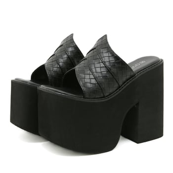 Ženske platforme sandale, PU gornji sloj i PU unutrašnjost, gumeni potplat, kvadratni vrh, jednostavan stil, ljeto 2025