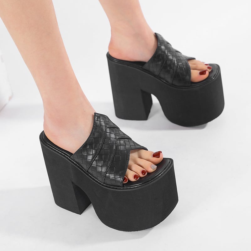 Ženske platforme sandale, PU gornji sloj i PU unutrašnjost, gumeni potplat, kvadratni vrh, jednostavan stil, ljeto 2025