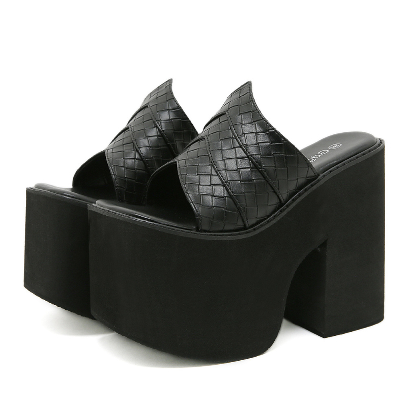 Ženske platforme sandale, PU gornji sloj i PU unutrašnjost, gumeni potplat, kvadratni vrh, jednostavan stil, ljeto 2025