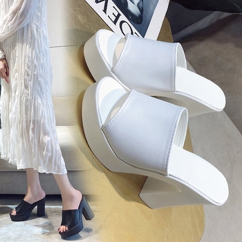 Сандали с еднообразна форма, корейски стил, vamp от изкуствен PU, подметка от полиуретан, клин с висок ток