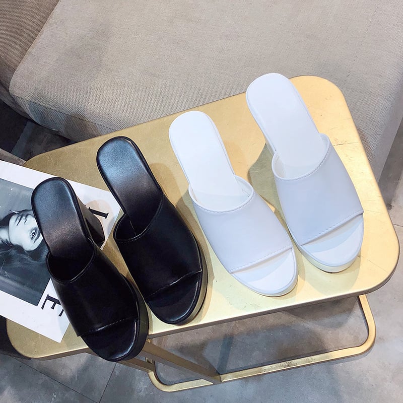 Сандали с еднообразна форма, корейски стил, vamp от изкуствен PU, подметка от полиуретан, клин с висок ток