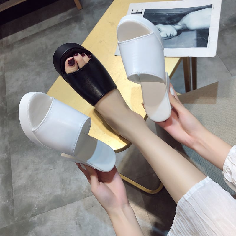 Сандали с еднообразна форма, корейски стил, vamp от изкуствен PU, подметка от полиуретан, клин с висок ток