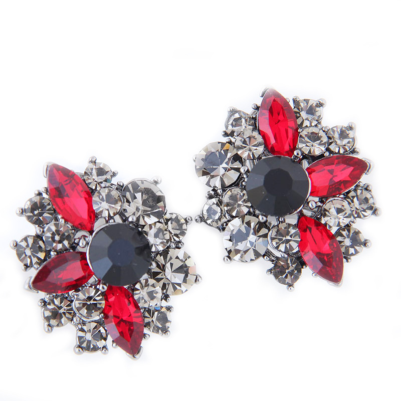 Timmy Jewelry Floralne naušnice od legure, bakreni postovi, elektroplirano, kristalni detalj, za žene