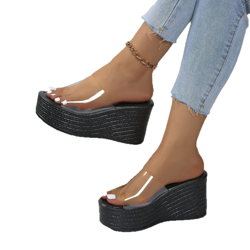 Ženske sandale na platformi, PU gornji dio, PU unutrašnjost, gumena potplat, okrugli vrh, ljeto 2025
