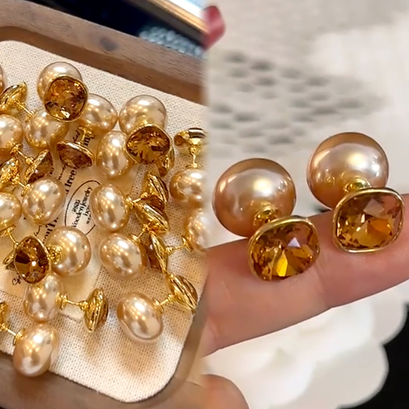 Kaitin Jewelry Geometrijski naušnice s imitacijom perli, dijamantni završetak, 925 srebra iglice, lagani luksuz stil