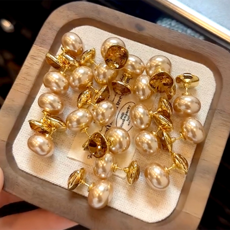 Kaitin Jewelry Geometrijski naušnice s imitacijom perli, dijamantni završetak, 925 srebra iglice, lagani luksuz stil