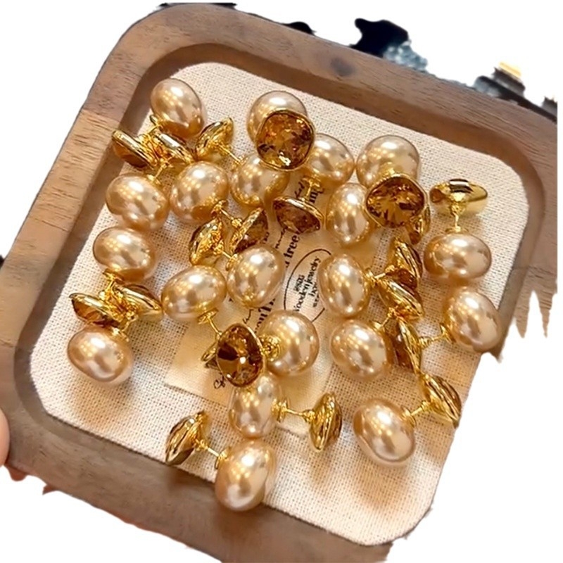 Kaitin Jewelry Geometrijski naušnice s imitacijom perli, dijamantni završetak, 925 srebra iglice, lagani luksuz stil