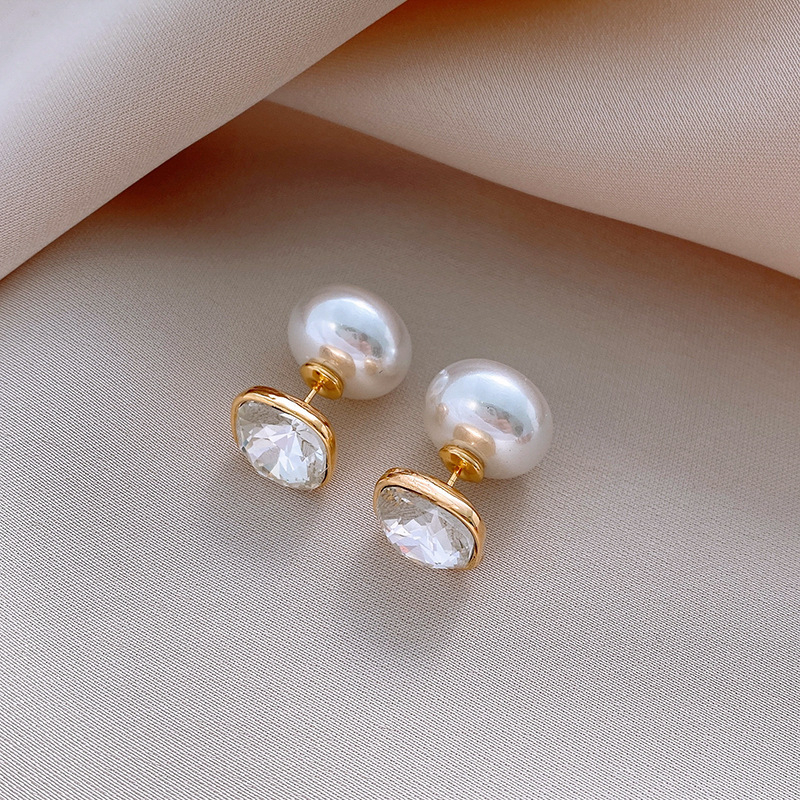 Kaitin Jewelry Geometrijski naušnice s imitacijom perli, dijamantni završetak, 925 srebra iglice, lagani luksuz stil