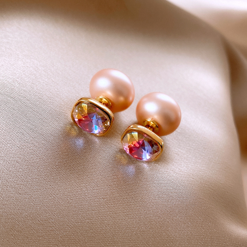 Kaitin Jewelry Geometrijski naušnice s imitacijom perli, dijamantni završetak, 925 srebra iglice, lagani luksuz stil