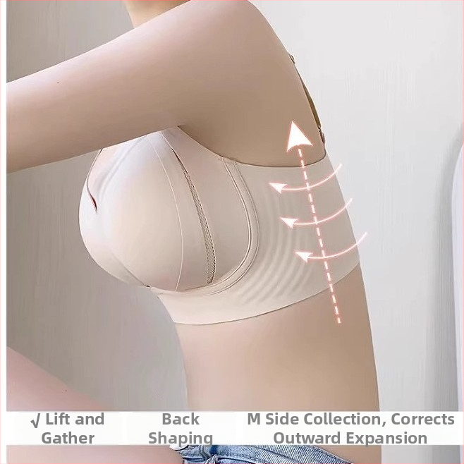 Sutien fără cusături cu susținere moale și ridicare, material nylon, căptușeală spandex, cupă medie modelată cu cupă latex, bretele fixe duble, închidere spate cu patru rânduri de carlige