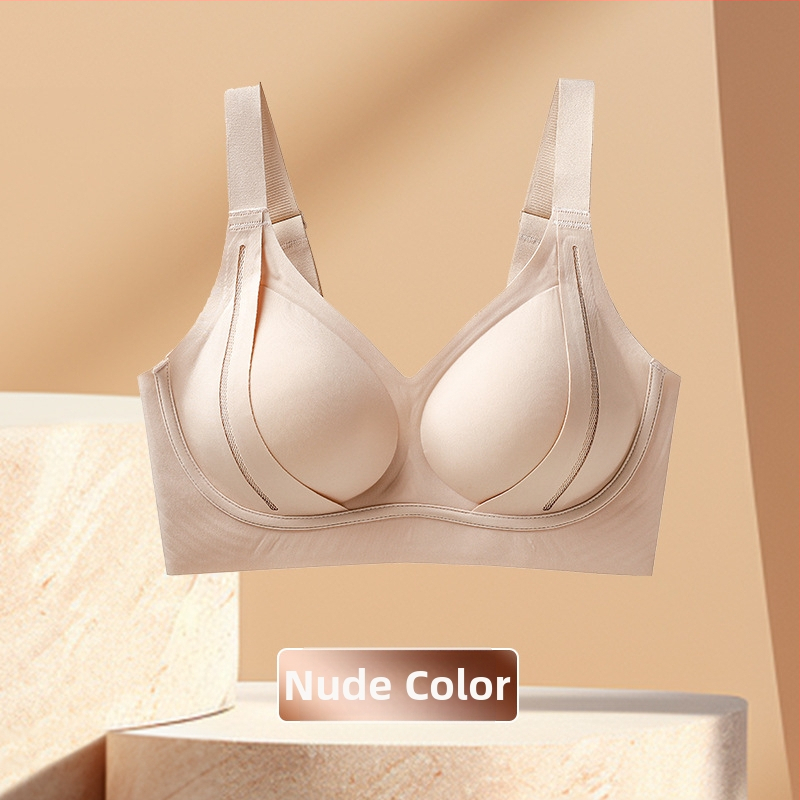 Sutien fără cusături cu susținere moale și ridicare, material nylon, căptușeală spandex, cupă medie modelată cu cupă latex, bretele fixe duble, închidere spate cu patru rânduri de carlige
