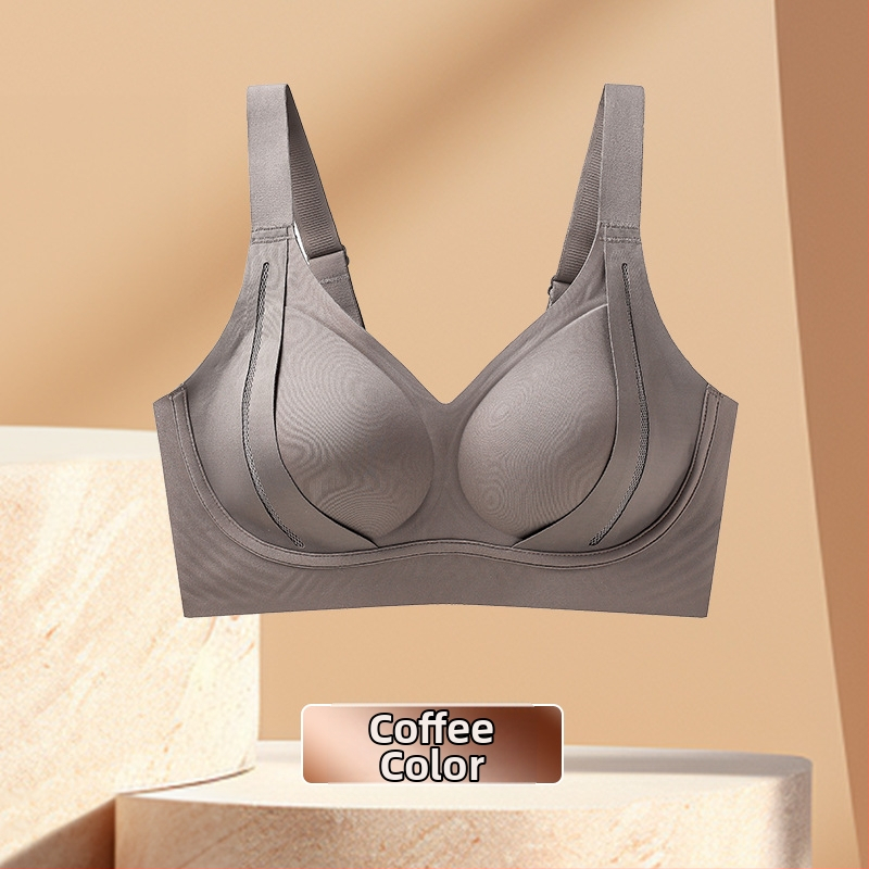 Sutien fără cusături cu susținere moale și ridicare, material nylon, căptușeală spandex, cupă medie modelată cu cupă latex, bretele fixe duble, închidere spate cu patru rânduri de carlige
