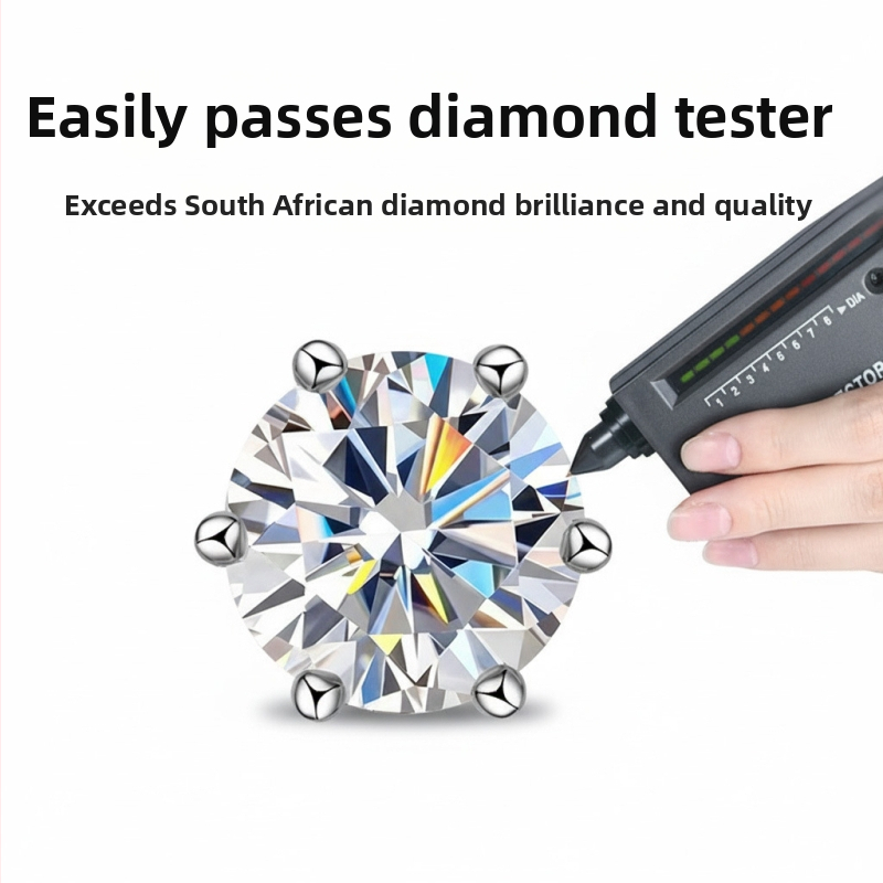 Moissanitové náušnice so šiestimi hrotmi, striebro S925, kruhový tvar, 0,1–3 ct (Unisex; Jednoduchý štýl)