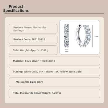 Moissanitové náušnice zo striebra S925 | luxusný štýl, kruhové náušnice v štýle Ins, okrúhly briliantový výrez, geometrický tvar