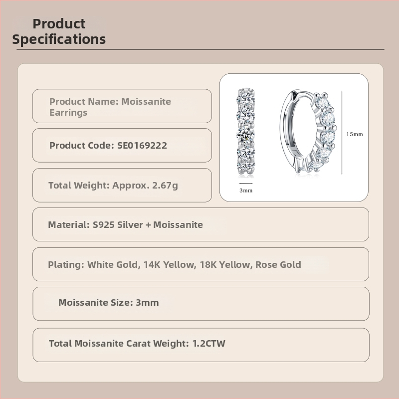 Moissanitové náušnice zo striebra S925 | luxusný štýl, kruhové náušnice v štýle Ins, okrúhly briliantový výrez, geometrický tvar