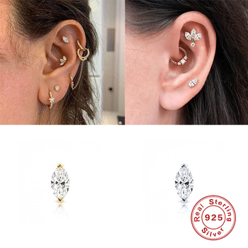 Naušnice od S925 srebra, Geometrijski dizajn, Solitaire konjsko oko, vijčasti piercing