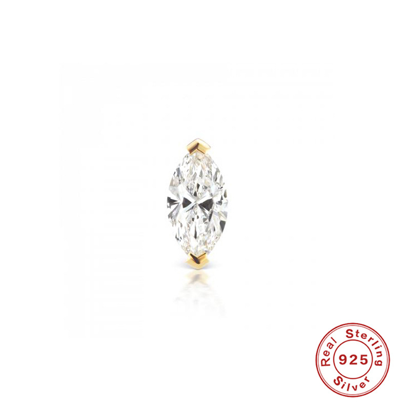 Naušnice od S925 srebra, Geometrijski dizajn, Solitaire konjsko oko, vijčasti piercing