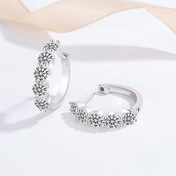 моисанит шестопръстени обици, кръгла форма, сребро 925, електроплатени